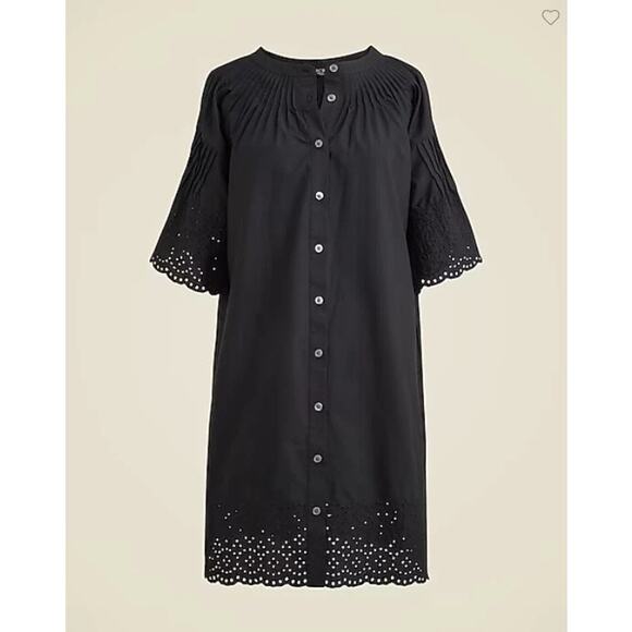 J.Crew Mini Dress Women's Black Eyelet Poplin Cotton Button Front Mini Dress NEW - Picture 2 of 9